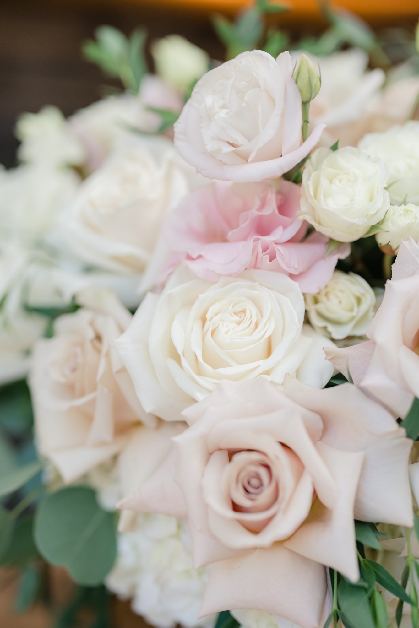 Lush white-rose reception centerpiece